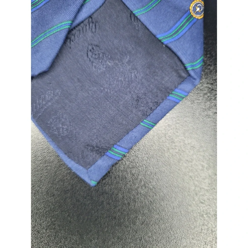 Gucci Men's Necktie Blue Striped Crest 100% Silk 3.5